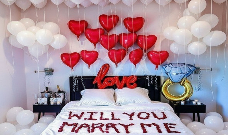engagement proposal hotel room decoration